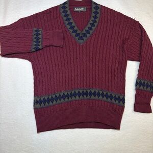 Vintage Timberland Weathergear Sweater L Made in Italy Cable Knit V-Neck